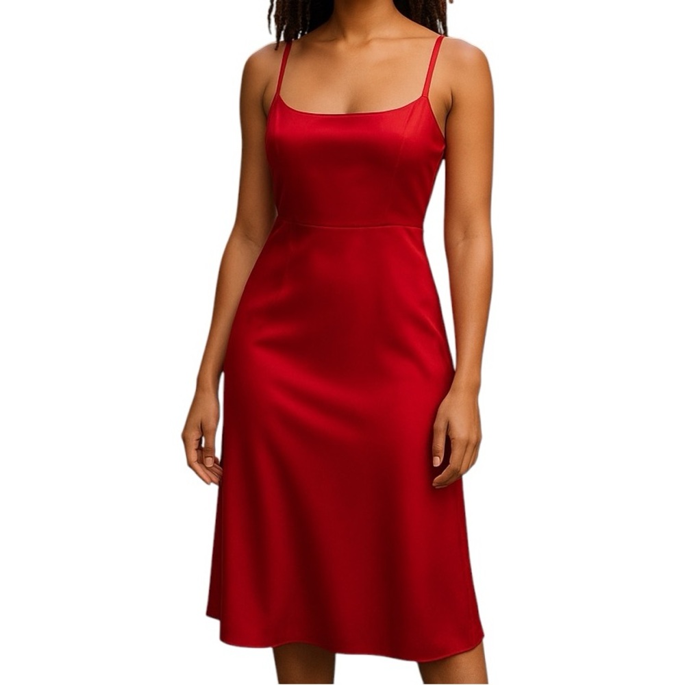 Faviana Red Satin Strappy Midi Dress 9/10